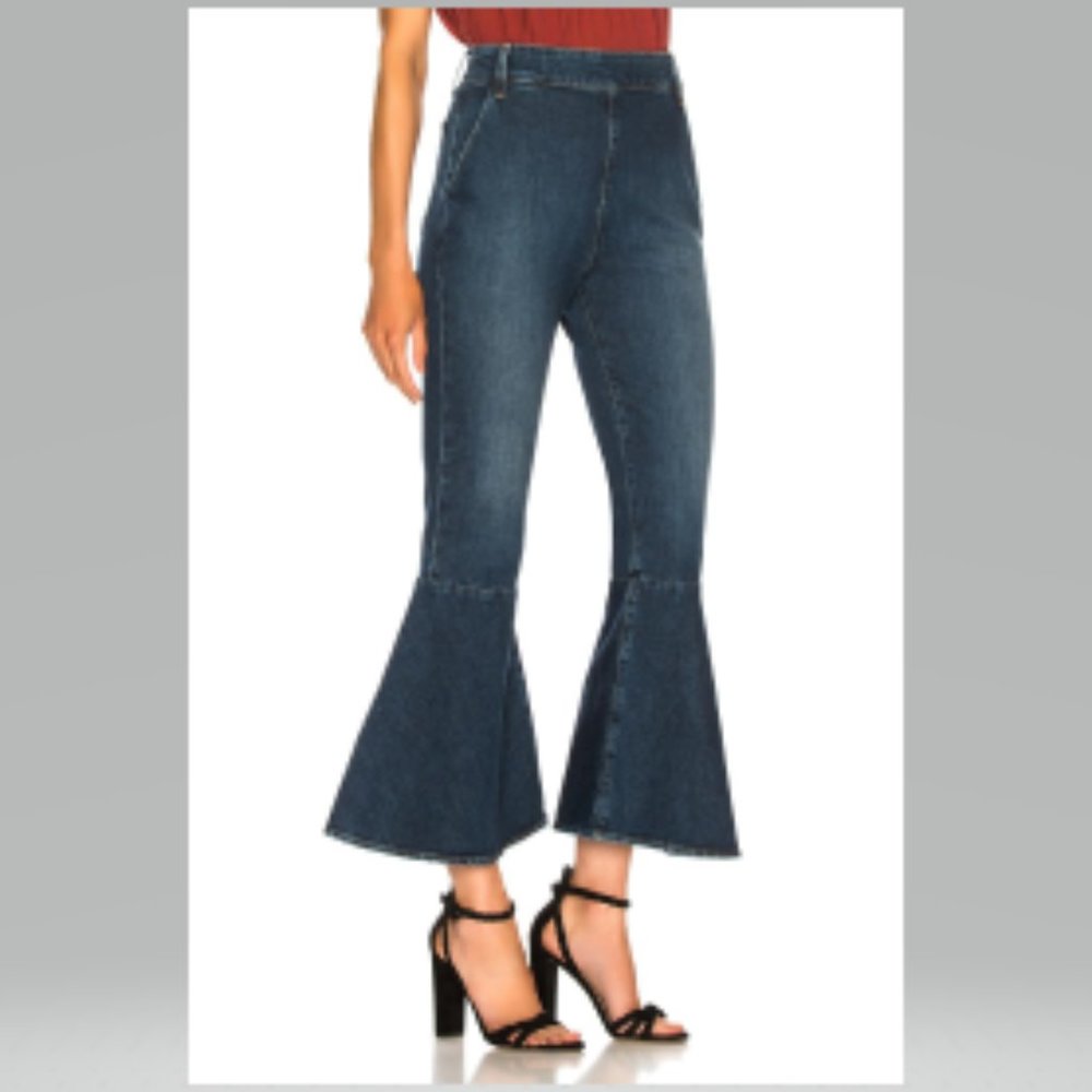 Frame Denim Flounce High Waist Cropped Blue Jeans